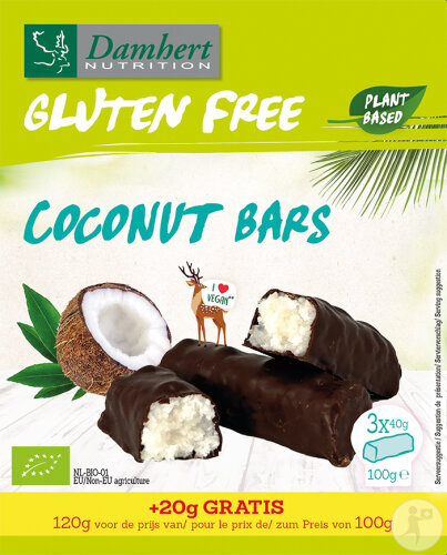 Damhert Lactose Free Barres De Noix De Coco Sans Gluten 100g