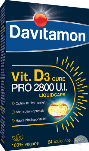 Davitamon Vitamine D3 Cure Pro 2800UI Adultes Végan 24 Liquidcaps