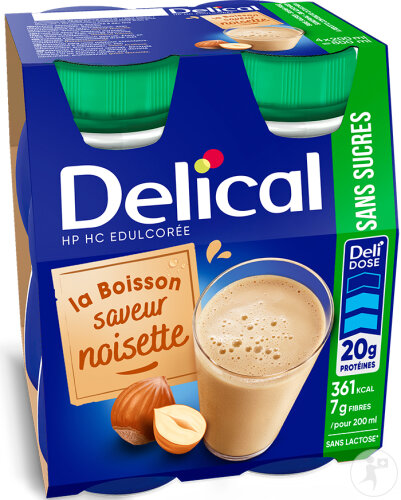 Delical Boisson Lactée Sans Sucre Noisette 4x200ml