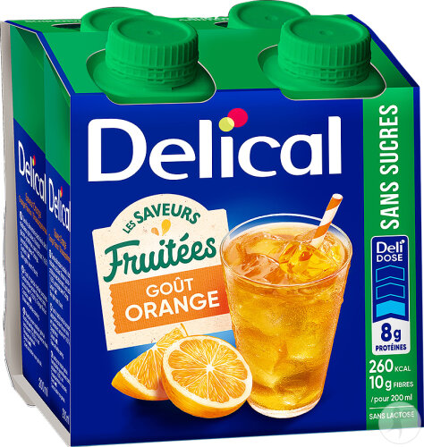 Delical Les Saveurs Fruitées Sans Sucre Orange 4x200ml
