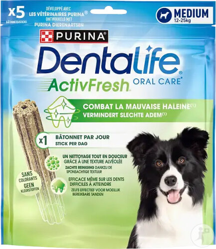 Dentalife Activfresh Pour L'Hygiène Bucco-Dentaire Au Quotidien Sticks Chien Medium 5 Bâtonnets 115g