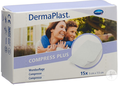 Dermaplast Compress Plus 5x7,5cm 15 Pièces