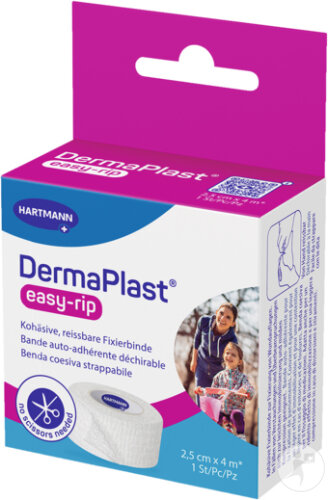 DermaPlast Easy-Rip Bande Auto-Adhérente Déchirable Blanc 2,5cm x 4m 1 Pièce