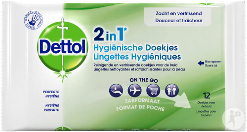 Dettol 2en1 Lingettes Hygiéniques Nettoyantes Et Rafraîchissantes Peau Format Poche 12 Lingettes