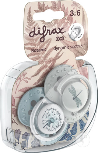 Difrax Dynamic Sucette 3-6 Mois Botanic Blue/Green 2 Pièces