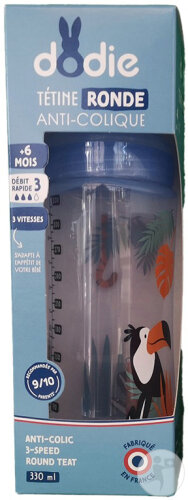 Dodie Biberon Initiation+ Tétine Ronde 3 Vitesses + 6 Mois 1 Pièce 330ml