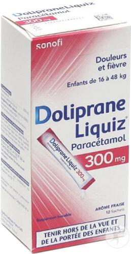 Doliprane Liquiz 300mg Suspension Buvable Sans Sucre Arôme Fraise 12 Sachets