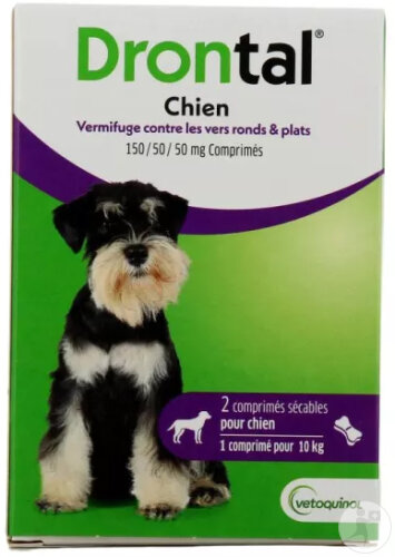 Drontal Chien Vermifuge Contre Vers Ronds/Vers Plats 2 Comprimés Sécables
