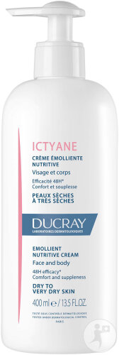 Ducray Ictyane Crème Émolliente Nutritive Visage Et Corps Peaux Sèches Flacon-Pompe 400ml