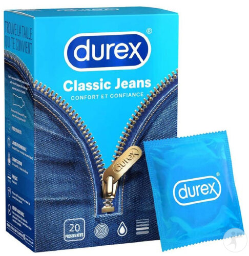Durex Classic Jeans Préservatifs Extra Lubrifiés Confort Et Confiance 20 Pièces
