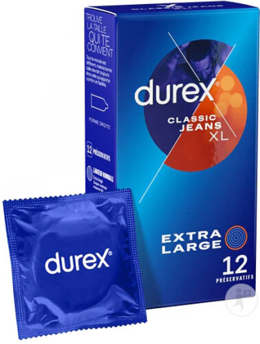 Durex Classic Jeans XL Préservatifs Extra Larges Extra Lubrifiés Confort & Confiance 12 Pièces