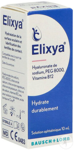 Elixya Solution Ophtalmique Hydratante Lubrifiante Pour Instillation Oculaire Flacon 10ml
