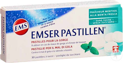 Emser Pastilles Sans Sucre Avec Fraîcheur Menthol 30 Pièces