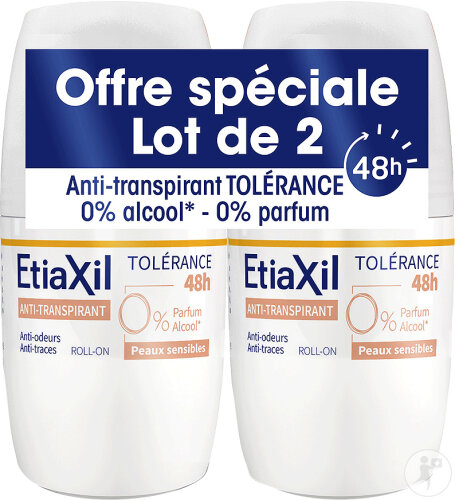 Etiaxil Anti-Transpirant Transpiration Modérée Aisselles Tolérance 48h Roll-on 2x50ml