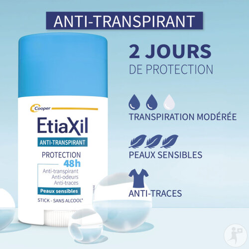 Etiaxil Déodorant Anti-Transpirant Traitement Transpiration Modérée Aisselles 48h Stick 40ml-6