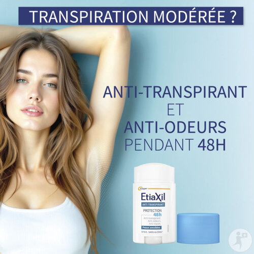 Etiaxil Déodorant Anti-Transpirant Traitement Transpiration Modérée Aisselles 48h Stick 40ml-8