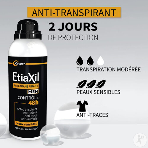 Etiaxil Déodorant Anti-Transpirant Homme Contrôle 48h Transpiration Modérée  Aérosol 150ml-6