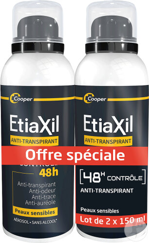 Etiaxil Déodorant Anti-Transpirant Homme Contrôle 48h Transpiration Modérée  Aérosol 2x150ml