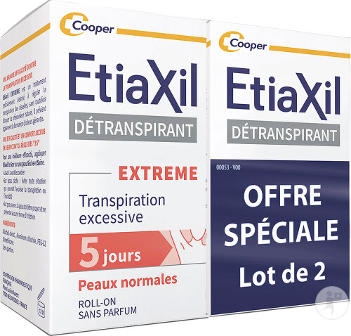 Etiaxil Déodorant Détranspirant Traitement Transpiration Excessive Extreme Protection 5 Jours 2x15ml