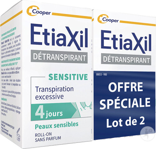 Etiaxil Déodorant Détranspirant Transpiration Excessive Aisselles Sensitive Protection 4Jours 2x15ml