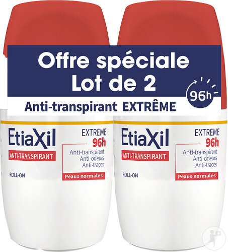 Etiaxil Déodorant Anti-transpirant Transpiration Modérée Extrême Efficacité 96h Roll-On 2x50ml