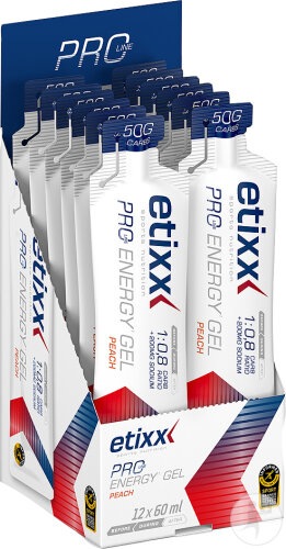 Etixx Double Carb Energy Gel Pro Line Pêche Gel Énergétique 12x60ml