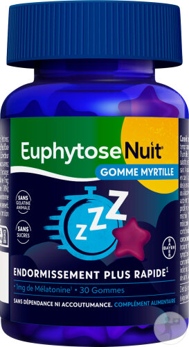 EuphytoseNuit Gomme Myrtille Sommeil Mélatonine 30 Gommes    