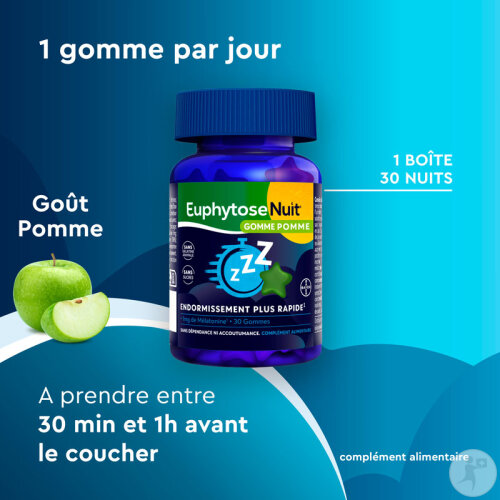 EuphytoseNuit Gomme Pomme Complément Alimentaire Endormissement Plus Rapide 30 Gommes-5