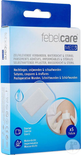 Febelcare Med3 Pansement Adhesif Stérile Waterproof 7x5cm 5 Pièces