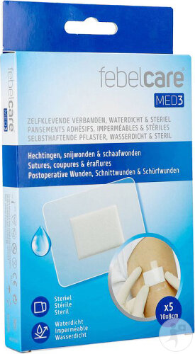 Febelcare Med3 Pansement Adhesif Stérile Waterproof 10x8cm 5 Pièces