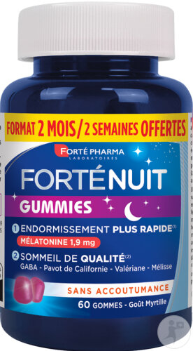 Fortenuit Gummies Forte Pharma - 60 Gommes Saveur Myrtille, Aide à L'endormissement