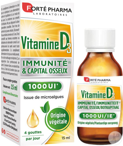Forté Pharma Vitamine D3 Immunité Et Capital Osseux 1000UI Flacon Compte-Gouttes 15ml
