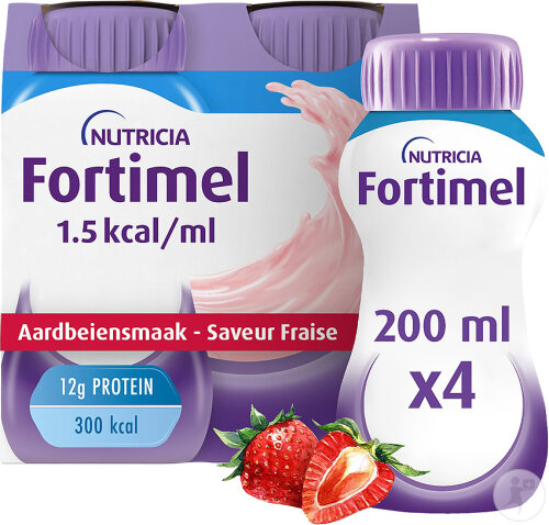 Fortimel 1.5kcal Arôme Fraise Complément Nutritionnel Dénutrition Bouteilles 4x200ml