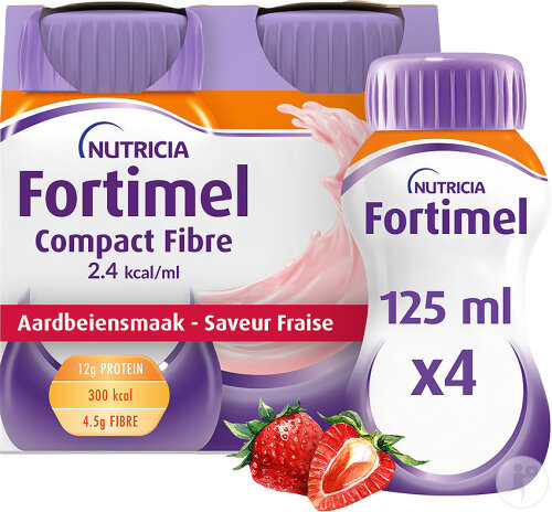 Fortimel Compact Fibre 2.4kcal Arôme Fraise Complément Nutritionnel Dénutrition Bouteilles 4x125ml
