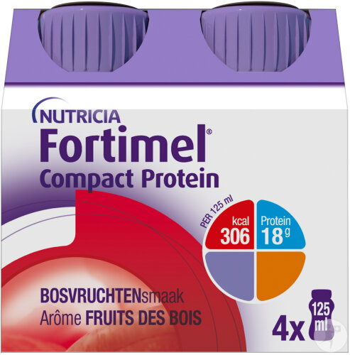 Fortimel Compact Protein Arôme Fruits Forêt Complément Nutritionnel Dénutrition Bouteilles 4x125ml