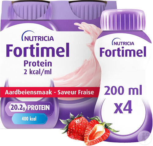 Fortimel Protein 2kcal Saveur Fraise Complément Nutritionnel Dénutrition Bouteilles 4x200ml