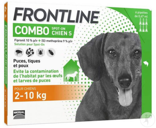 Frontline Combo Spot-On Chien S Solution Contre Puces/Tiques/Poux Dès 2-10kg Pipettes 6x0,67ml
