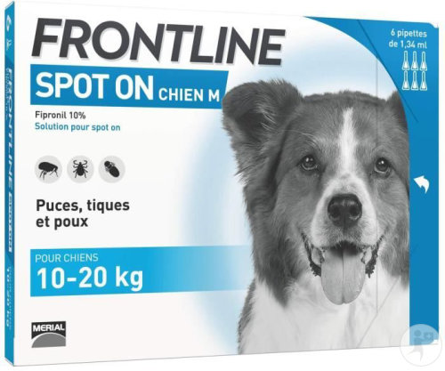 Frontline Spot-On Chien M Solution Contre Puces/Tiques/Poux 10-20kg Pipettes 6x1,34ml