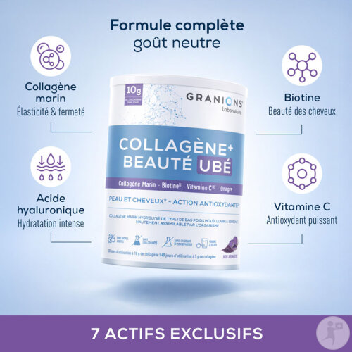 Granions Collagène + Beauté UBÉ Peau/Cheveux Collagène Marin Biotine 216g-2