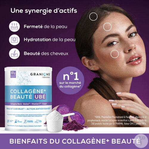 Granions Collagène + Beauté UBÉ Peau/Cheveux Collagène Marin Biotine 216g-3