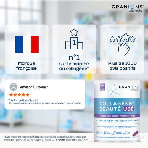Granions Collagène + Beauté UBÉ Peau/Cheveux Collagène Marin Biotine 216g-7