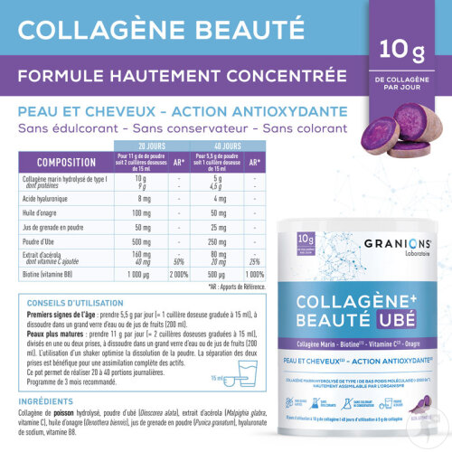 Granions Collagène + Beauté UBÉ Peau/Cheveux Collagène Marin Biotine 216g-8