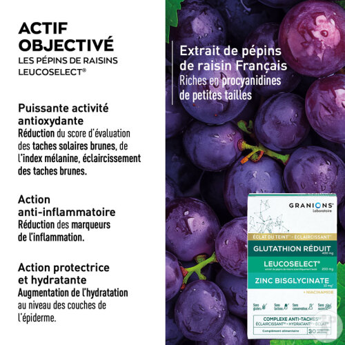 Complexe Anti-taches Granions - Glutathion, Vitamine C, Zinc, 34 G, Complément Alimentaire éclaircissant Visage, Made In France