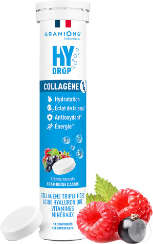 Granions Hydrop Pastilles Hydratation Framboise/Cassis Collagène 19 Pastilles Effervescentes