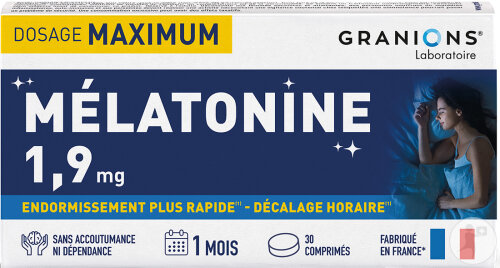 Granions Mélatonine 1,9mg Complément Alimentaire Sommeil Cure 1 Mois 30 Comprimés