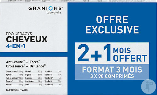 Granions Pro Keracys Cheveux 4-En-1 Anti-Chute/Croissance/Force 2x90 Gélules + 90 Gélules Offertes	