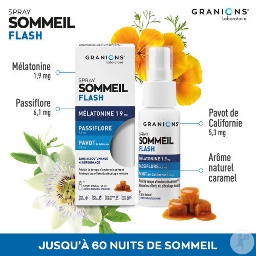 Granions Spray Sommeil Flash Mélatonine 1,9mg Sommeil Adulte Arôme Caramel 25ml-2