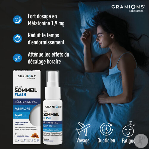 Granions Spray Sommeil Flash Mélatonine 1,9mg Sommeil Adulte Arôme Caramel 25ml-3