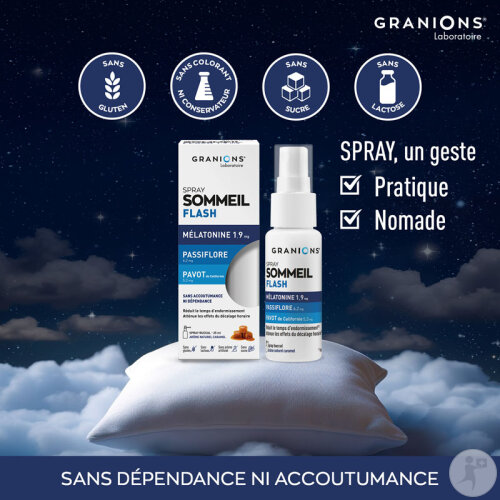 Granions Spray Sommeil Flash Mélatonine 1,9mg Sommeil Adulte Arôme Caramel 25ml-5