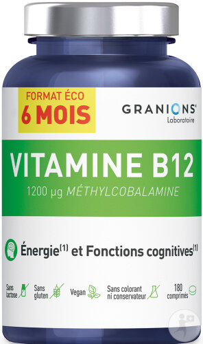 Granions Vitamine B12 Méthylcobalamine 1200µg Anti-Fatigue Puissant 180 Comprimés